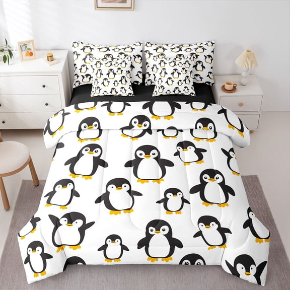 Castle Fairy Cartoon Penguin Bedding Comforter Set,Kawaii Wildlife King Bedding Sets