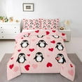 thumbnail image 1 of Castle Fairy Cartoon Penguin Queen Comforter Set,Red Love Heart Bedding Comforter Set, 1 of 8