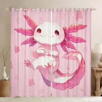 Castle Fairy Cartoon Pink Axolotl Black Out Curtains for Children Teens,Flower Animal Salamander Curtains Pack Of 2 (42X63 Each),Cherry Blossom Sakura Bedroom Curtains,Luxury Bedroom Decor