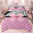 thumbnail image 1 of Castle Fairy Cartoon Pink Bow Knot Twin Comforter Sets,Black Polka Dots Bedding Set, 1 of 8