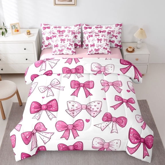 Castle Fairy Cartoon Pink Bow Twin Bedding Sets,Ribbon Bowknot Bedding Comforter Set