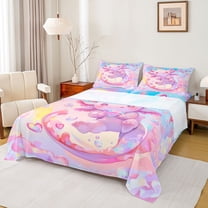 Castle Fairy Cartoon Pink Salamander Twin Sheet Sets,Kawaii Animal Axolotl Bedding
