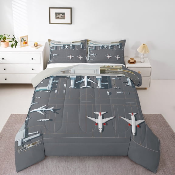 Castle Fairy Cartoon Plane 2pcs Bedding Comforter Set,Transportation Theme Twin Comforter Sets,Aircraft Airplane Breathable Bedding Set,Lightweight Kawaii Room Decor,Reversible