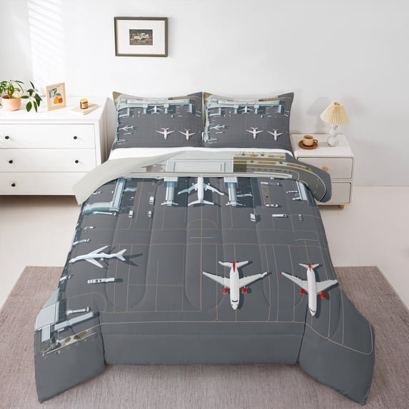 Castle Fairy Cartoon Plane 3-Piece Full Size Comforter Sets,Transportation Theme Bedding Comforter Set,Aircraft Airplane Lightweight Bedding Sets,Lightweight Kawaii Room Decor,Reversible