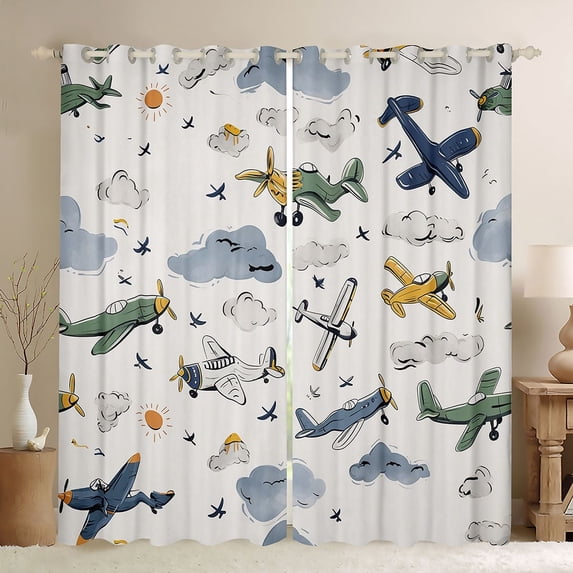 Castle Fairy Cartoon Plane Black Out Curtains for Boys Girls,Kawaii Aircraft Curtains Pack of 2 (42x63 Each),Transportation Theme Bedroom Curtains,Ultra Soft Home Decor
