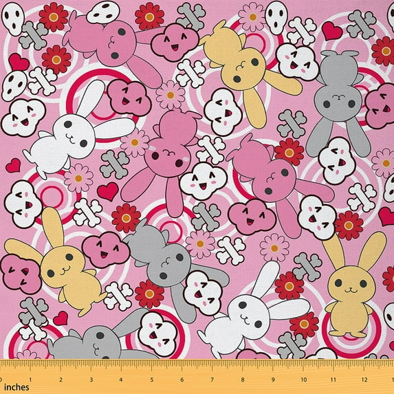 Castle Fairy Cartoon Rabbit Fabric by the Yard 5 Yard,Groovy Flower Sewing Fabric,Geometric Round Fabric for Sewing,Super Cozy Room Decor