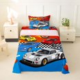 thumbnail image 1 of Castle Fairy Cartoon Racing Car Twin Sheet Sets 3pcs for Boys, Checkered Flag Design Bedding for Bedroom, Red Yellow, 1 of 6