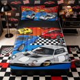 thumbnail image 1 of Castle Fairy Cartoon Racing Car Zipper Full Size Comforter Sets with Fitted Sheet and 2 Pillowcases for Boys,Checkered Flag Design Zipper Bedding Set for Bedroom,Red Yellow,4pcs,Black Reversible, 1 of 6