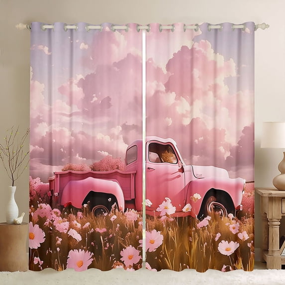 Castle Fairy Cartoon Rescue Vehicle Black Out Curtains for Kids, Cute Fire Police Ambulance Curtains Pack of 2 (42x63 Each) for Bedroom, Light Blue