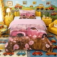 thumbnail image 1 of Castle Fairy Cartoon Rescue Vehicle Twin Comforter Sets 3-Piece for Kids, Cute Fire Police Ambulance Bedding Set for Bedroom, Light Blue,Pink Reversible, 1 of 6