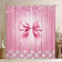 Castle Fairy Cartoon Ribbon Bow Black Out Curtains for Kids Children Teens,Bling Pink Glitter Curtains Pack of 2 (42x63 Each),Geometric Plaid Bedroom Curtains,Ultra Soft Home Decor