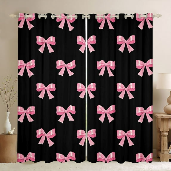 Castle Fairy Cartoon Ribbon Bow Girl Black Out Curtains,Dreamy Princess Curtains Pack of 2 (42x63 Each),Kawaii Bowknot Bedroom Curtains,Super Cozy Room Decor