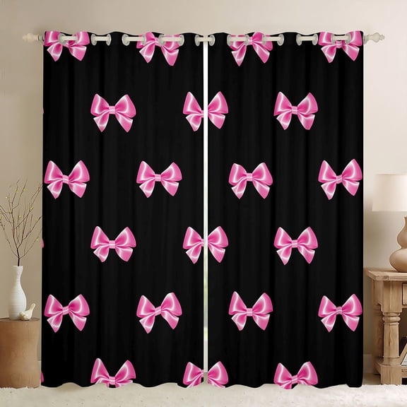 Castle Fairy Cartoon Ribbon Bow Girl Blackout Curtains Set of 2 (52x84 Each),Dreamy Princess Window Curtains,Kawaii Bowknot Curtains and Drapes,Super Cozy Room Decor