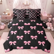 Castle Fairy Cartoon Ribbon Bow Girl Twin Bedding Sets 7-Piece,Dreamy Princess Bedding Comforter Set Microfiber,Kawaii Bowknot Breathable Sheet Sets,Super Cozy Room Decor,Reversible
