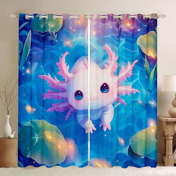 Castle Fairy Cartoon Salamander Black Out Curtains,Axolotl Curtains Pack of 2 (42x63 Each)