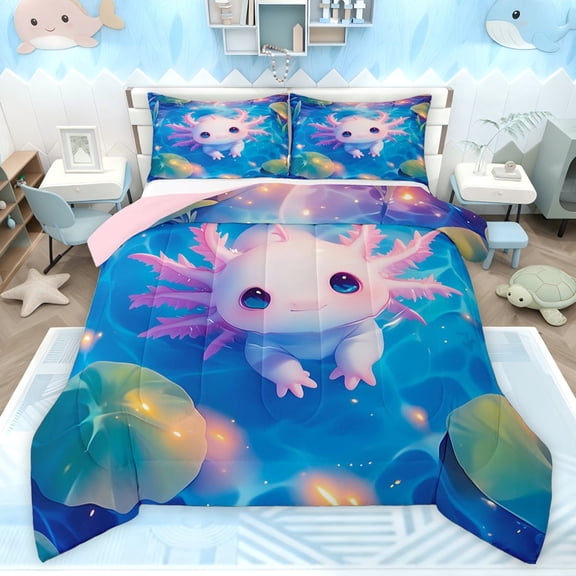 Castle Fairy Cartoon Salamander Full Size Comforter Sets,Animal Axolotl Bedding Sets