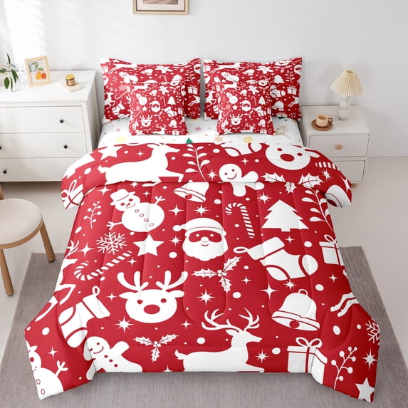 Castle Fairy Cartoon Santa Claus Deer Twin Bedding Sets 7-Piece for Kids Child,Xmas Festival Bedding Comforter Set Microfiber,Merry Christmas Breathable Sheet Sets,Super Cozy Room Decor,Reversible