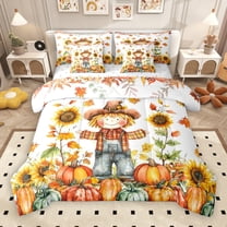 Castle Fairy Cartoon Scarecrow 7-Piece Twin Bedding Sets for Children Teens,Nature Pumpkin Sunflower Bedding Comforter Set,Rustic Autumn Harvest Breathable Sheet Sets,Lightweight Room Decor