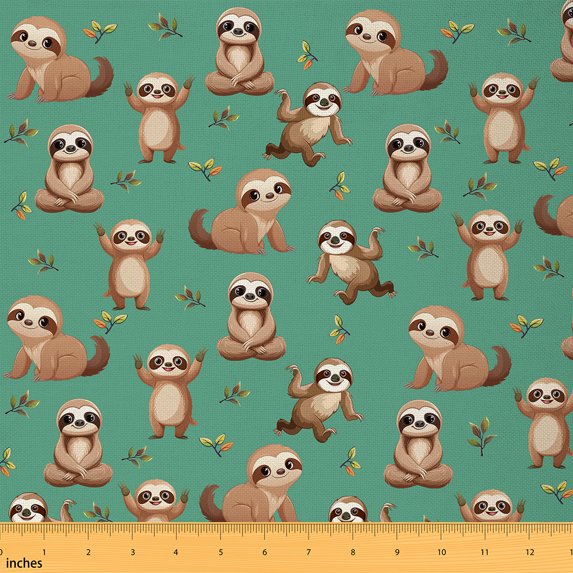 Castle Fairy Cartoon Sloth Fabric by the Yard 3 Yard,Woodland Wildlife Fabric for Sewing,Kawaii Animal Room Decor Fabric by the Yard,Lightweight Cute Room Decor