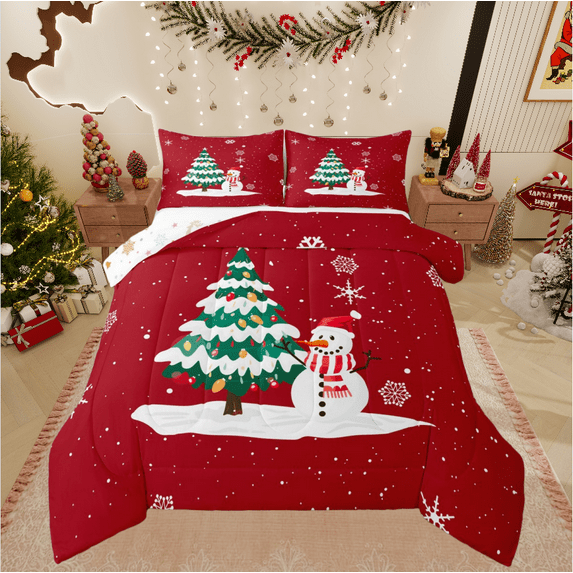 Castle Fairy Cartoon Snowman 3-Piece Full Size Comforter Sets for Children,Christmas Tree Bedding Comforter Set,Festival Xmas Lightweight Bedding Sets,Ultra Soft Home Decor