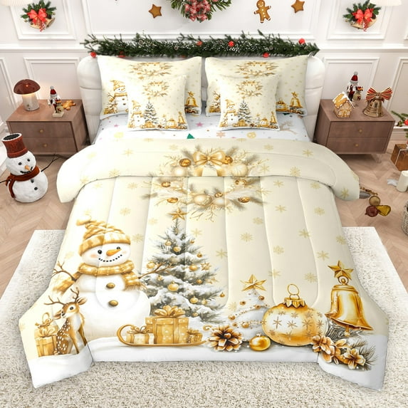 Castle Fairy Cartoon Snowman Deer 7-Piece Twin Bedding Sets for Preppy Children Teens,Merry Christmas Xmas Bedding Comforter Set,Kawaii Bow Knot Breathable Sheet Sets,Luxury Bedroom Decor