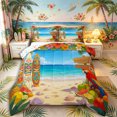 thumbnail image 1 of Castle Fairy Cartoon Tiki Surf Beach Queen Comforter Set 3 Pieces,Hibiscus Parrot Tropical Scene Comforter Sets Queen,Sand Turquoise,Reversible,1 Comforter and 2 Pillowcases, 1 of 6