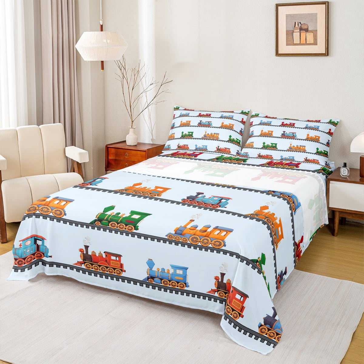 Castle Fairy Cartoon Train 3Pcs Twin Sheet Sets for Teens Boys Kids,Car ...