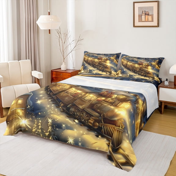 Castle Fairy Cartoon Train Bed Sheets for Preppy Child Kids,Railway Car King Sheets