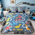 thumbnail image 1 of Castle Fairy Cartoon Train Bedding Comforter Set 7-Piece for Kids, Dinosaur Pattern King Bedding Sets for Bedroom, Blue Red,Navy Blue Reversible, 1 of 7