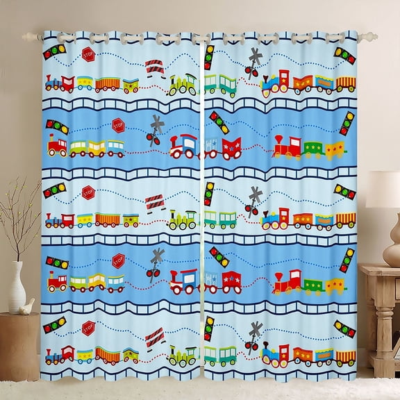 Castle Fairy Cartoon Train Black Out Curtains for Preppy Kids Children,Steam Engine Railway Railroad Curtains Pack of 2 (42x63 Each),Railway Transportation Theme Bedroom Curtains