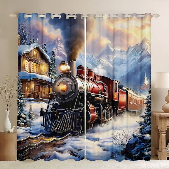 Castle Fairy Cartoon Train Black Out Curtains,Railway Car Curtains Pack of 2 (42x63 Each)