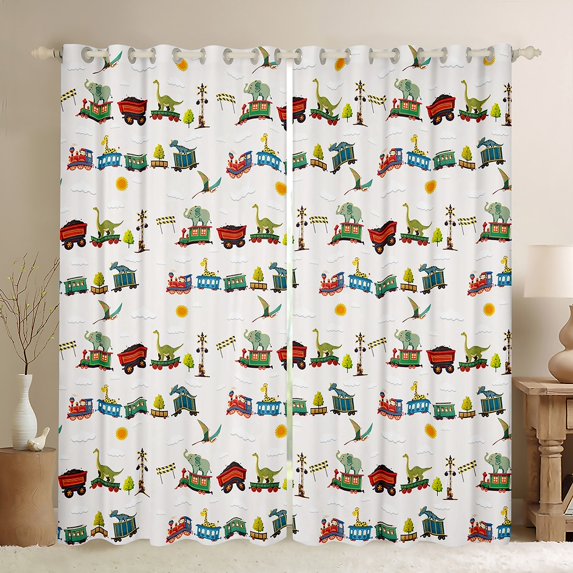Castle Fairy Cartoon Train Boy Girl Black Out Curtains,Kawaii Animal Dinosaur Curtains Pack of 2 (42x63 Each),Transportation Theme Bedroom Curtains,Super Cozy Room Decor