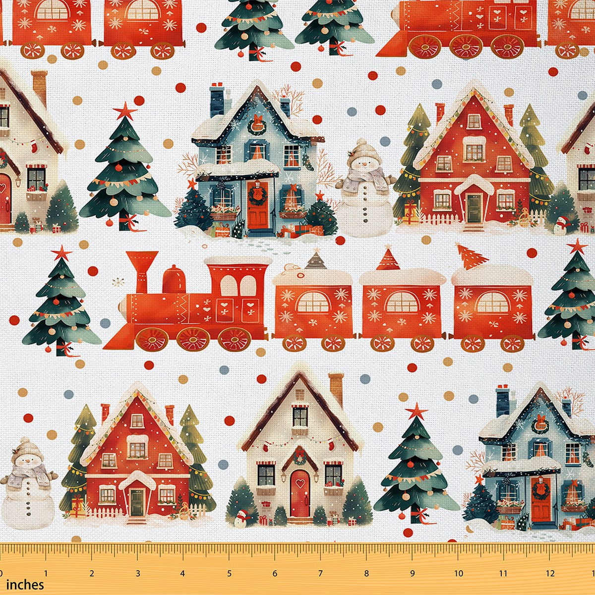 Castle Fairy Cartoon Train Fabric by the Yard 2 Yards,Christmas Snowman Room Decor Fabric by the Yard,Polka Dots Sewing Fabric,Microfiber Bedroom Decor