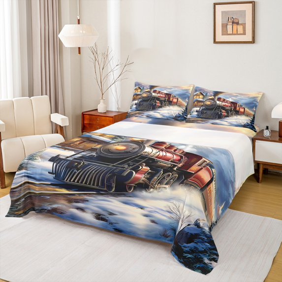 Castle Fairy Cartoon Train Full Size Sheets for Preppy Child Kids,Railway Car Bed Sheets