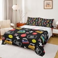 thumbnail image 1 of Castle Fairy Cartoon Train Pattern Bed Sheets 4pcs for Teens, Ticket Print King Sheets for Bedroom, Black Red, 1 of 6