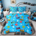 thumbnail image 1 of Castle Fairy Cartoon Train Pattern Bedding Comforter Set 7pcs for Boys, Ticket Art Queen Bedding Sets for Bedroom, Blue Red, 1 of 7