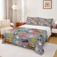 thumbnail image 1 of Castle Fairy Cartoon Train Pattern Queen Sheet Sets 4 Pieces for Boys, Ticket Print Bed Set for Bedroom, Gray Red, 1 of 6