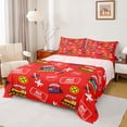 thumbnail image 1 of Castle Fairy Cartoon Train Pattern Queen Sheet Sets 4 Pieces for Teens, Ticket Art Bed Set for Bedroom, Red Yellow, 1 of 6