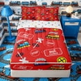thumbnail image 1 of Castle Fairy Cartoon Train Pattern Zipper Twin Comforter Sets with Fitted Sheet and 2 Pillowcases,Ticket Art Zipper Bedding Set for Bedroom,Red Yellow,4-Piece,Reversible, 1 of 6