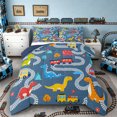 thumbnail image 1 of Castle Fairy Cartoon Train Queen Comforter Set 3pcs for Kids, Dinosaur Pattern Bedding Comforter Set for Bedroom, Blue Red,Navy Blue Reversible, 1 of 6