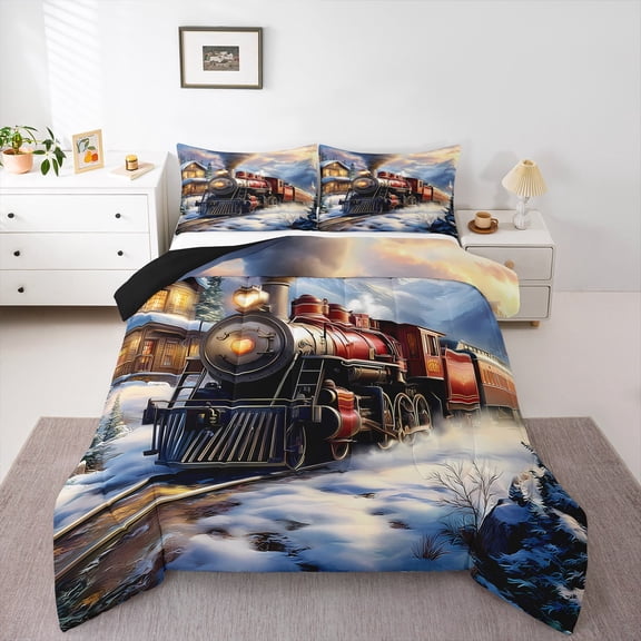 Castle Fairy Cartoon Train Queen Comforter Set,Railway Car Bedding Comforter Set