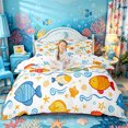 thumbnail image 1 of Castle Fairy Cartoon Tropical Fish Tile Bedding,Wave Shell Starfish White Seamless Pattern Duvet Cover Full,Blue Orange,Reversible,3pcs,No Comforter,1 Duvet Cover and 2 Pillowcases, 1 of 6