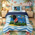 thumbnail image 1 of Castle Fairy Cartoon Tropical Surf Board Twin Comforter Sets 2pcs,Palm Boat Wave Striped Background Bedding Set,Blue Sand,Navy Blue Reversible,1 Comforter and 1 Pillowcase, 1 of 6