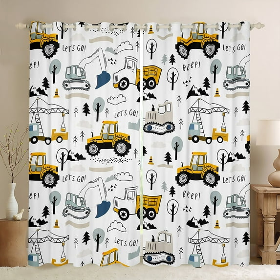 Castle Fairy Cartoon Truck Black Out Curtains for Kids,Construction Vehicles Curtains Pack of 2 (42x63 Each),Equipment Car Bedroom Curtains,Lightweight Room Decor