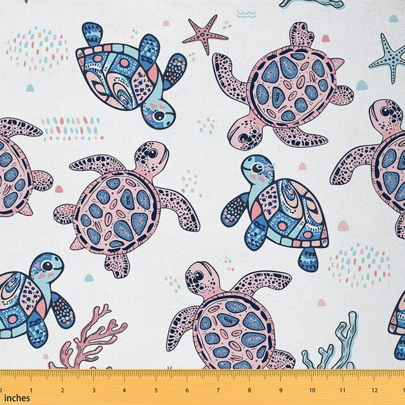 Castle Fairy Cartoon Turtle Fabric by the Yard 5 Yards for Kids,Ocean Animal Fabric for Sewing,Marine Wildlife Home Decor Fabric by the Yard,Luxury Bedroom Decor