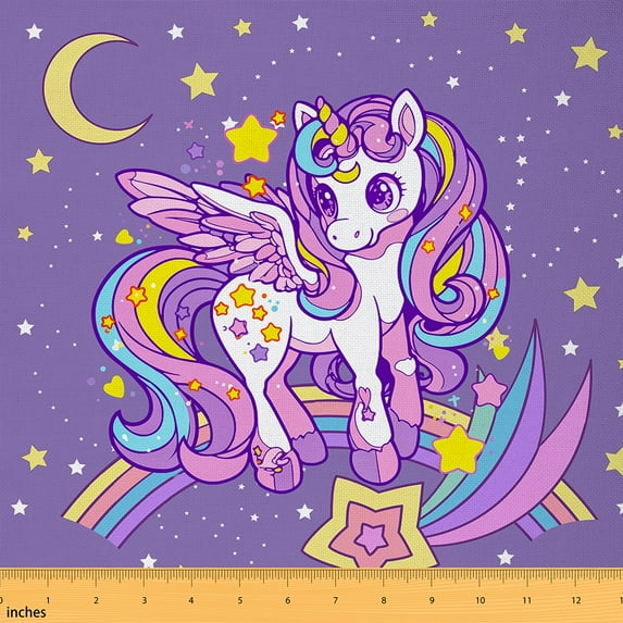 Castle Fairy Cartoon Unicorn Fabric by the Yard 1 Yard for Girls,Kawaii Rainbow Home Decor Fabric by the Yard,Starry Sky Room Decor Fabric by the Yard,Breathable Home Decor