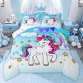 thumbnail image 1 of Castle Fairy Cartoon Unicorn Queen Comforter Set,Rainbow Stars Print Bedding Comforter Set, 1 of 8