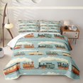 thumbnail image 1 of Castle Fairy Cartoon Vintage Steam Train Bed Spread Queen,Cute Cloud Railway Queen Coverlet Set for Bedroom,Light Blue, 1 of 7