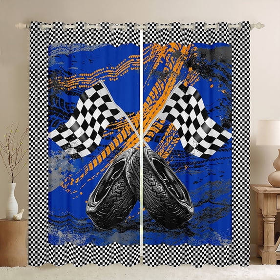 Castle Fairy Checkered Flag Black Out Curtains,Racing Car Curtains Pack of 2 (42x63 Each)