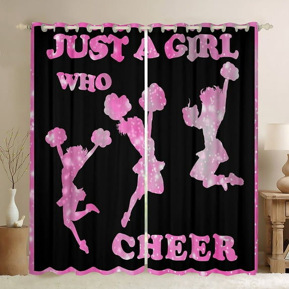 Castle Fairy Cheer Cheerleader Girl Curtains Pack of 2 (42x84 Each),Black Pink Curtains Blackout,Abstract Gradient Bedroom Curtains,Super Cozy Room Decor